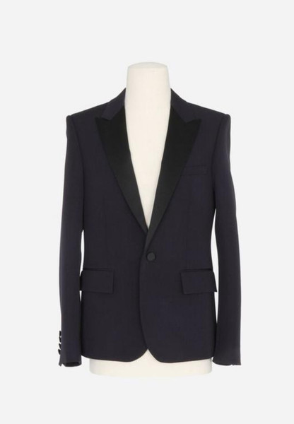 FW20 Saint Laurent Navy and Black Satin Lapel Blazer Jacket
