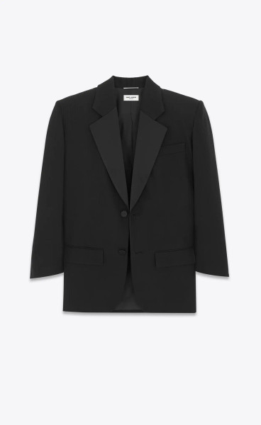 SS24 Saint Laurent Oversized Tuxedo Jacket in Raised Striped Wool