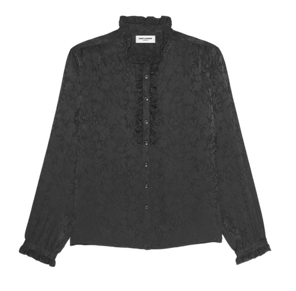 SS22 Saint Laurent Frilled Blouse in Shiny Silk
