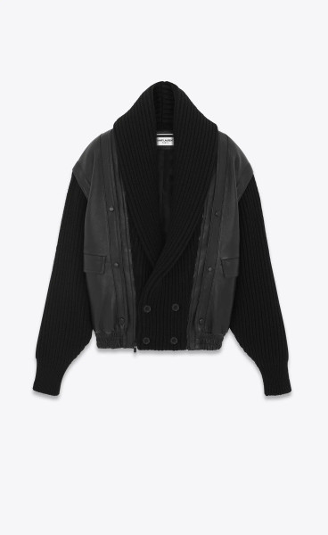 FW23 Saint Laurent Shawl Neck Jacket In Lambskin in Black