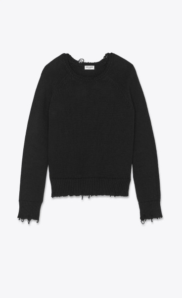 FW21 Saint Laurent Destroyed Knit Sweater Black