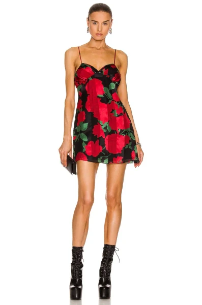 FW22 Saint Laurent Sleeveless Dress In Floral in Black/Red