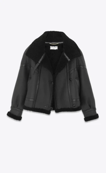 Pre FW23 Saint Laurent Aviator Jacket in Lambskin and Shearling