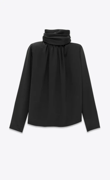 FW23 Saint Laurent Lavallière-Neck Blouse Silk Satin Black