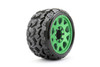 Jetko 1/8 SGT 3.8" EX Tomahawk Tires Mounted on Metal Green Claw Rims (1/2" Offset/Medium Soft/Belted/17mm)
