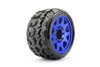 Jetko 1/8 SGT 3.8" EX Tomahawk Tires Mounted on Metal Blue Claw Rims (1/2" Offset/Medium Soft/Belted/17mm)