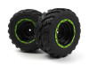 BlackZon Black/Green Smyter MT Wheels/Tires Assembled for 1/12 Smyter Monster Trucks, 540181, BZN540181