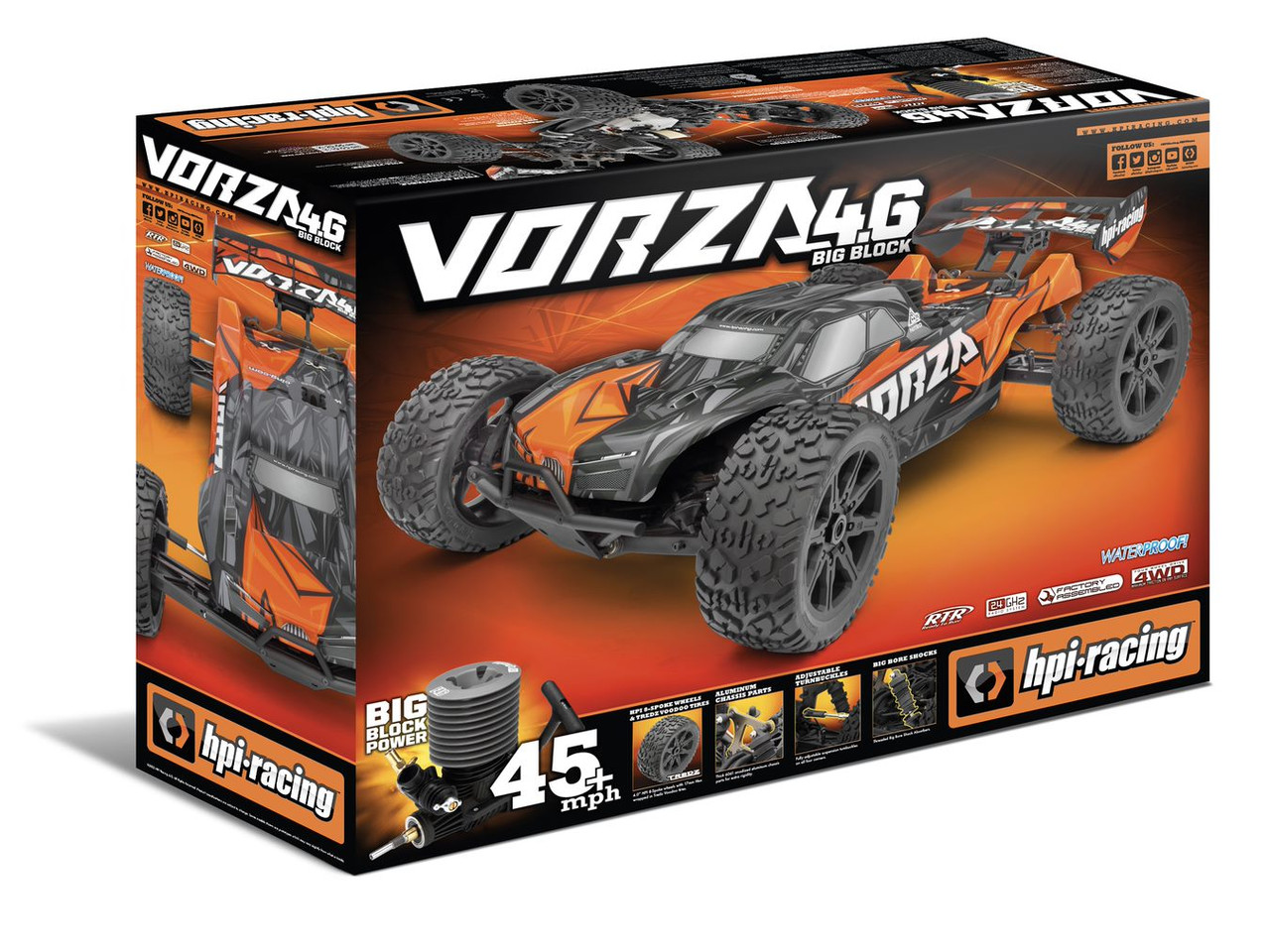 HPI ラジコン HPI Racing Vorza 4.6 Big Block Nitro 1/8 4WD Buggy RTR - Orange