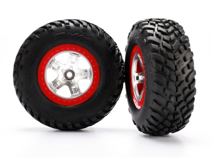 Traxxas Ultra-Soft S1 Compound Off-Road Racing Tires and Satin Chrome SCT Red Beadlock Wheels (2WD Front), 5875R