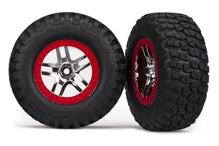 Traxxas Chrome Red Beadlock Wheels/Ultra-Soft S1 Mud Terrain Tires Assembled, 5877R
