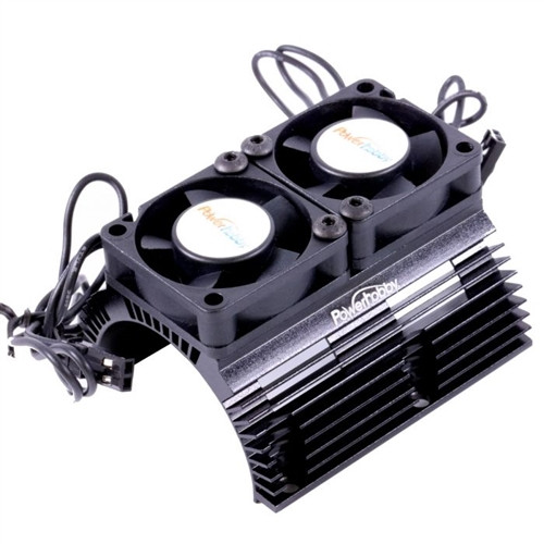 Power Hobby Heat Sink w/Twin Turbo High Speed Cooling Fans for 1/8 Motors - Black, PHBPH1289BLACK