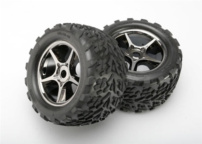 Traxxas Talon Tires/Gemini Black Chrome Wheels/Foam Inserts (use with 17mm splined wheel hubs), 5374X
