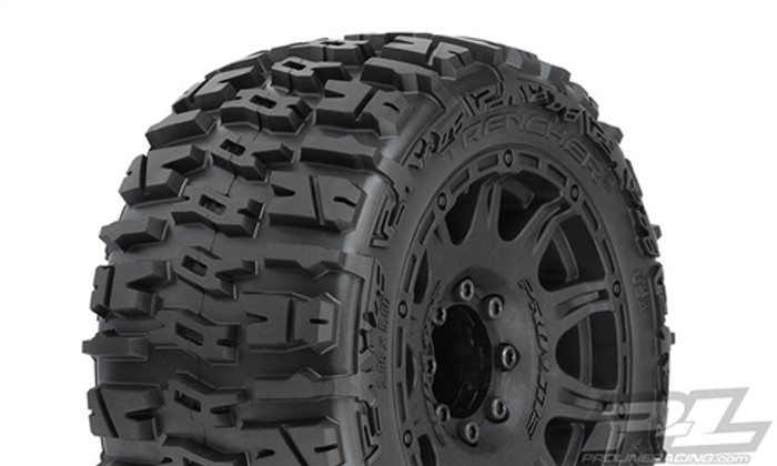 Pro-Line Trencher LP 3.8" All Terrain Tires Mounted on Raid Black 8x32 Removable Hex 17mm Wheels, 10175-10