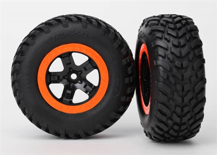 Traxxas S1 Off-Road Racing Tires and Black SCT Orange Beadlock Wheels (4WD F/R, 2WD Rear), 5863R