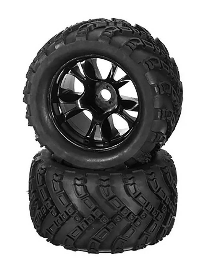 DHK Tires on Black Wheels for Zombie 8e 1/8 Electric Truck, 8384-001