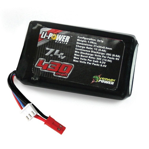 Venom 20C 430mAh 7.4V 2S LiPO Battery w/JST, 15002