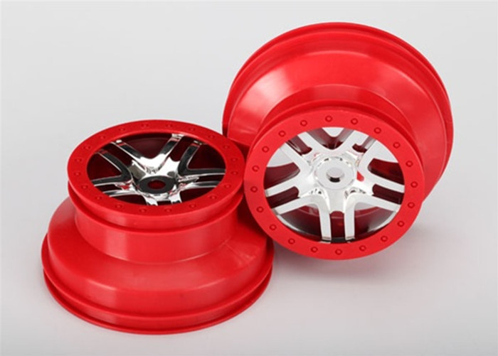 Traxxas Wheels SCT Split-Spoke Satin Chrome Red Beadlock, 5974A