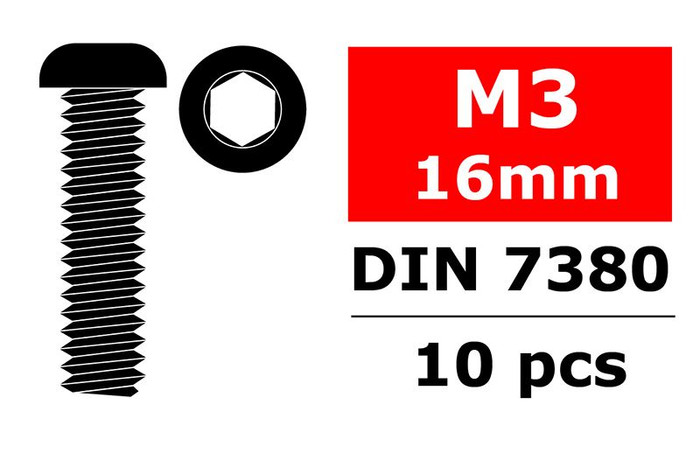 Team Corally Steel M3 x 16mm Hex Button-Head Screws (10-pcs), C-3003-30-16, CORC-3003-30-16