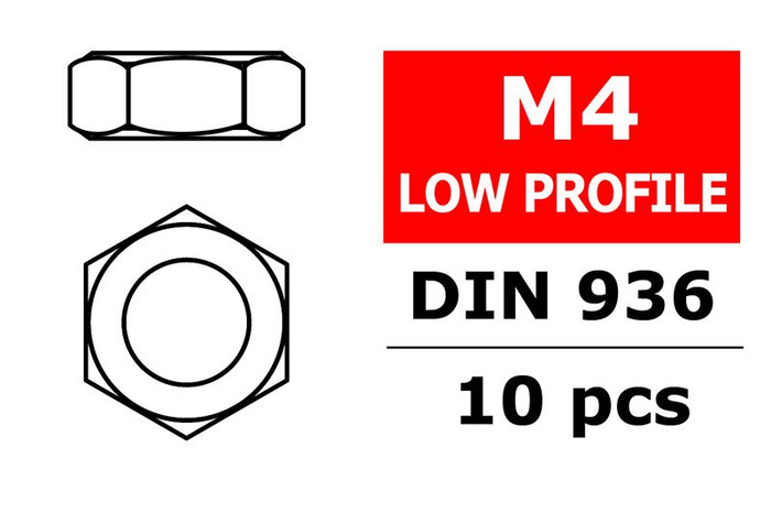 Team Corally Steel M4 Low Profile Nut (10-pcs), C-3104-40, CORC-3104-40