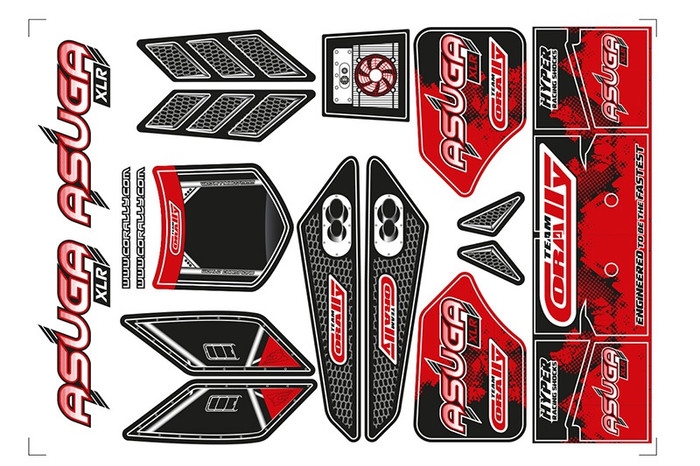 Team Corally Red Body Decal Sheet for Asuga XLR, C-00180-858-R