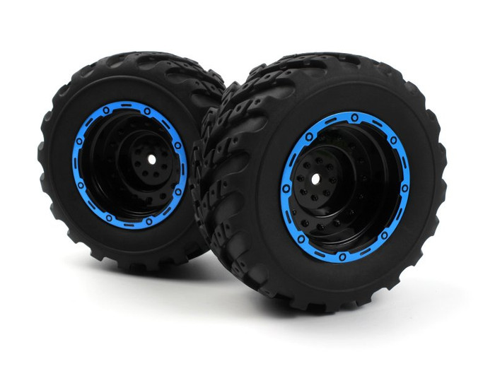 BlackZon Black/Blue Smyter MT Wheels/Tires Assembled for 1/12 Smyter Monster Trucks, 540182