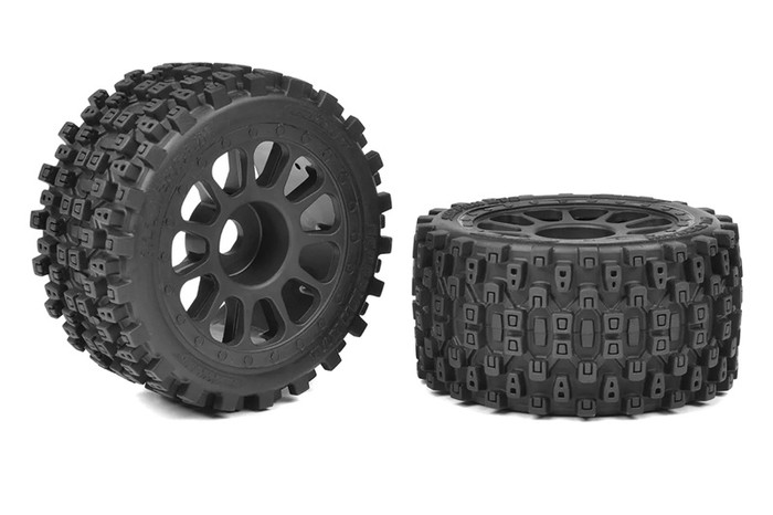 Team Corally Scorpion XTB Off-Road 1/8 Buggy Rear Tires Mounted on Black Rims for Syncro 2WD, C-00180-1194, COR00180-1194