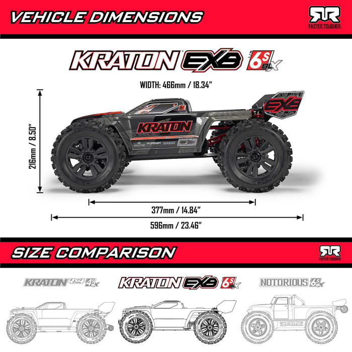 Arrma 1/8 KRATON 6S EXB 4X4 RTR Brushless Speed Truck, BLACK - ARA8708V6T1