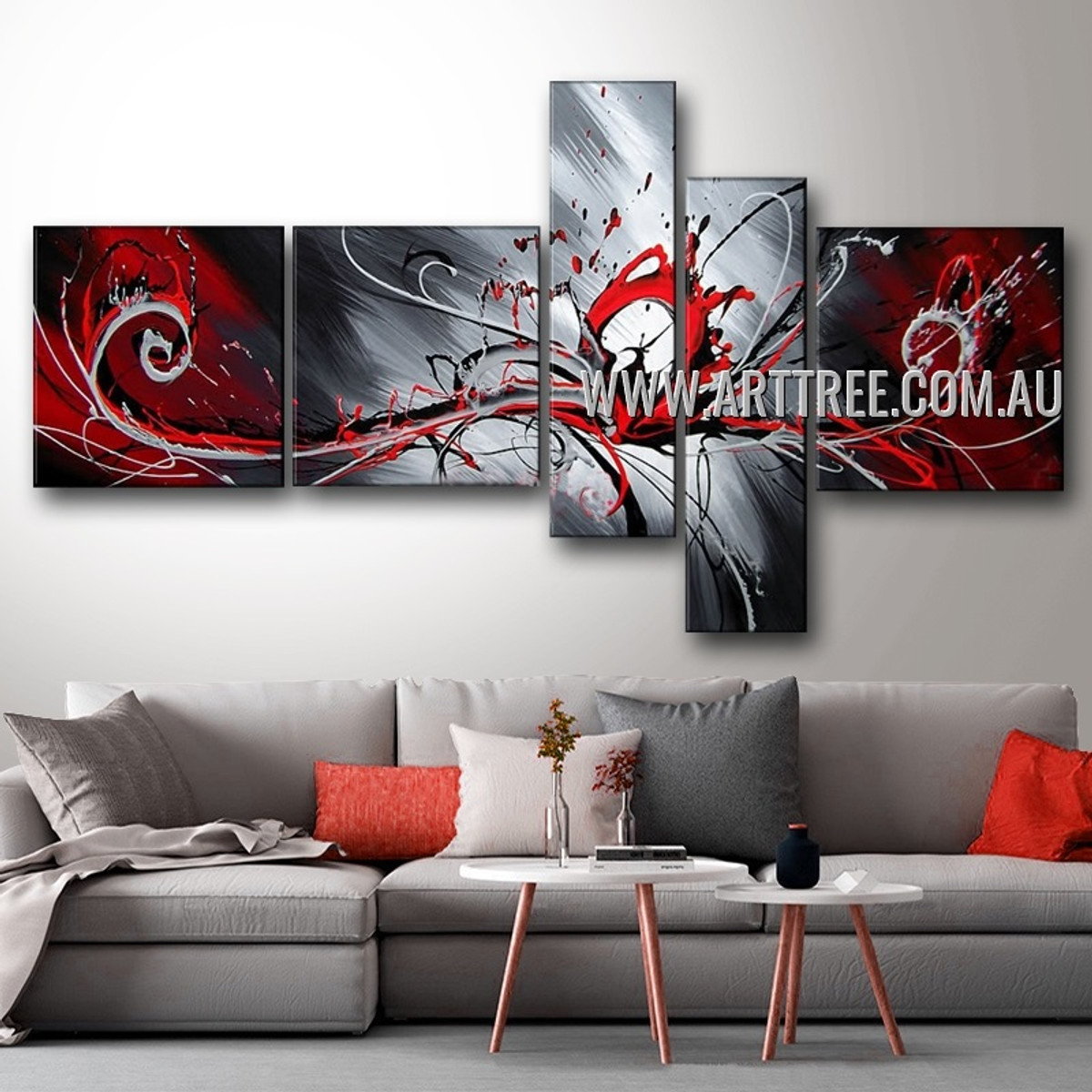 Colorful Splash Abstract Modern 5 Piece Multi Panel Canvas Oil Painting Wall Art Set For Room Trimming