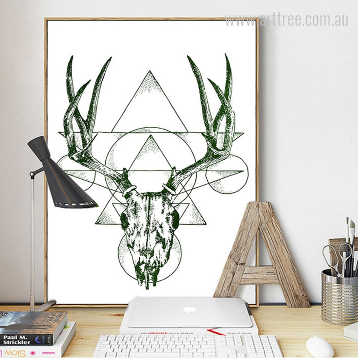 Geometric Green Deer Animal