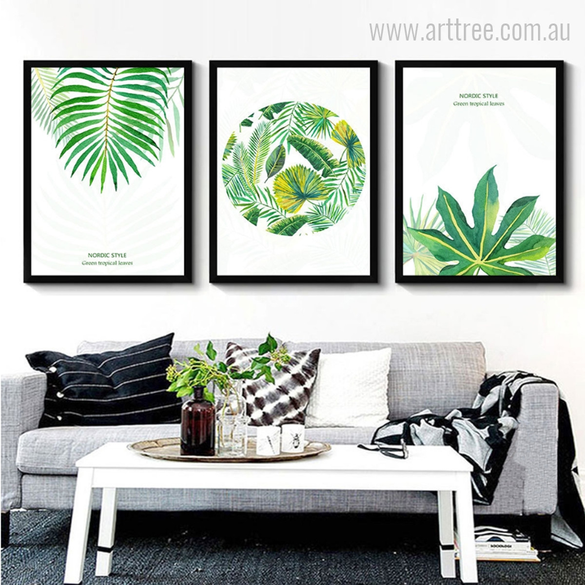 New Watercolor Green Tropical Leaves Wall Art Set