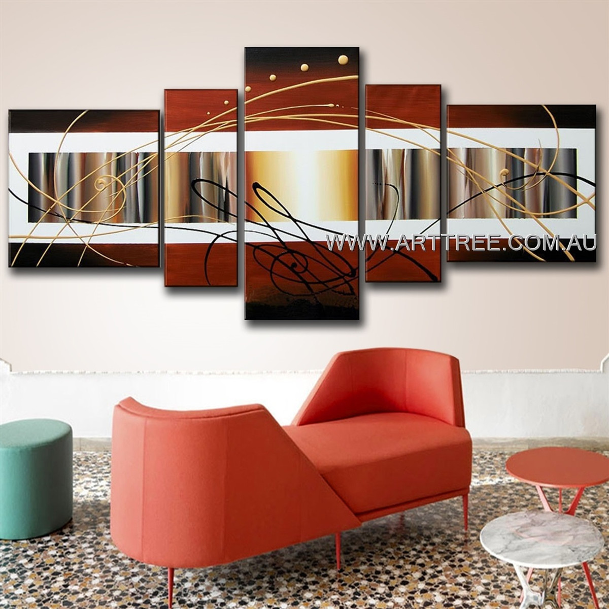 Unique Streaks & Line Pattern Abstract Modern 5 Piece Split Complementary Paintings Wall Art Set For Room Adornment