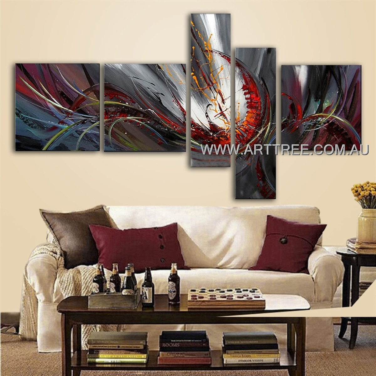 Colorful Cyclone Design Abstract Modern Handmade Artist 5 Piece Split Canvas Painting Wall Art Set For Room Getup