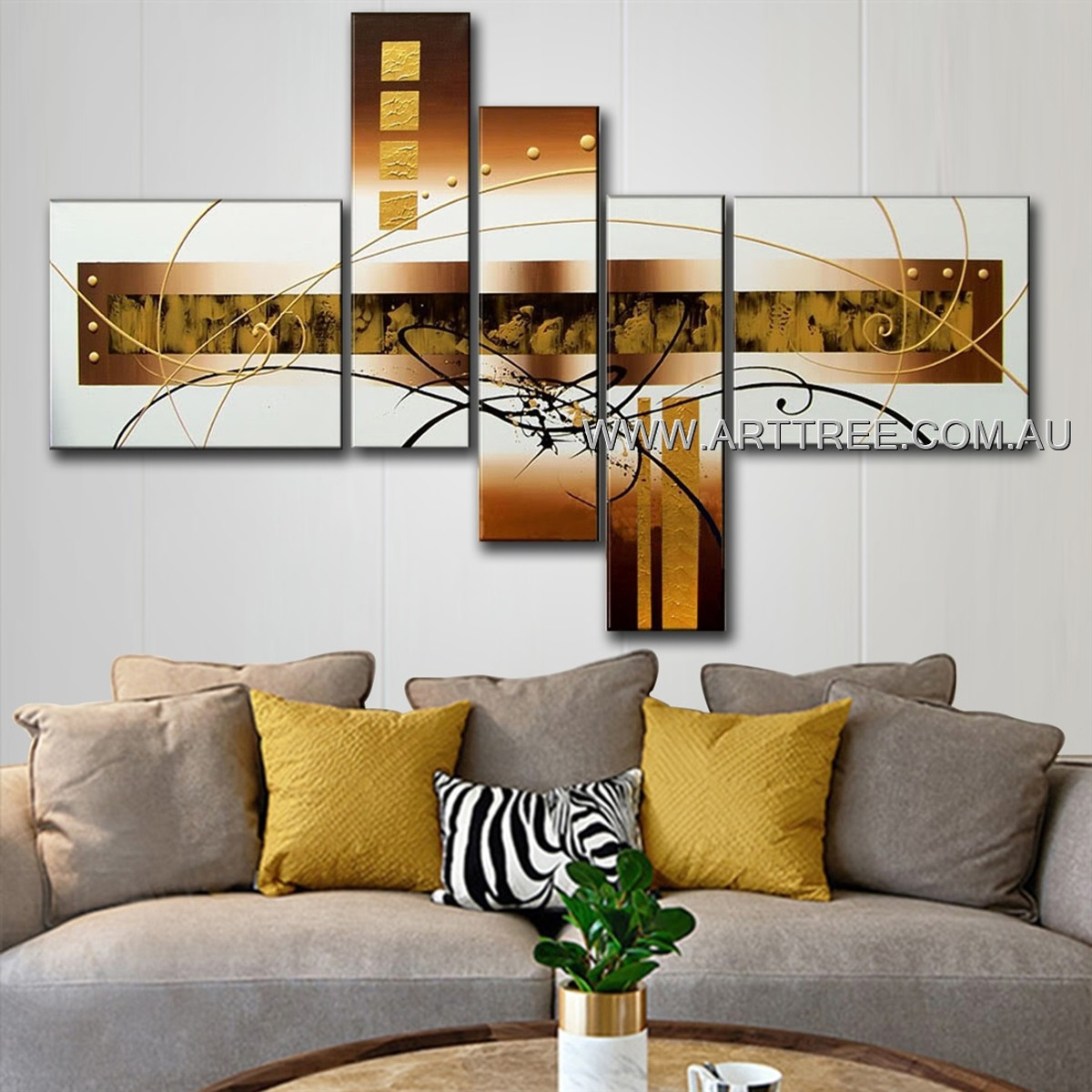 Brown Base Box Streaks & Dot Abstract Modern 5 Piece Multi Panel Canvas Oil Painting Wall Art Set For Room Drape Brown Base Box Streaks & Dot Abstract Modern 5 Piece Multi Panel Canvas Oil Painting Wall Art Set For Room Drape