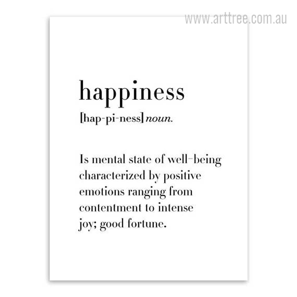 Happiness Definition Quote Black and White Canvas Print