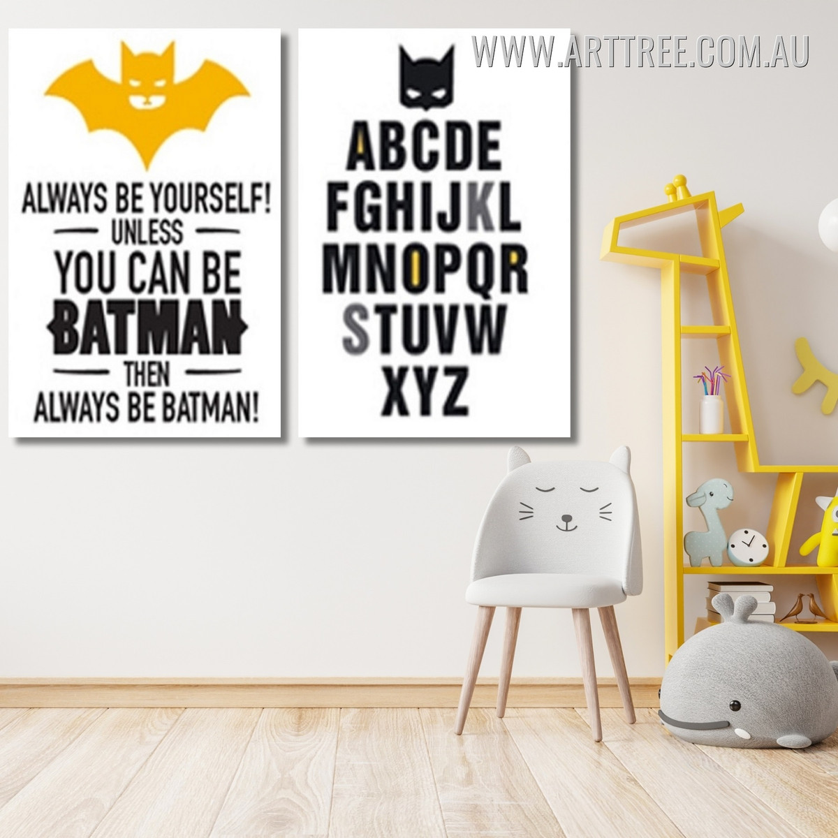 Batman ABCD Cartoon Typography Nordic Framed Artwork Image 2 Piece Large Wall Art Canvas Prints For Kids Wall Decor