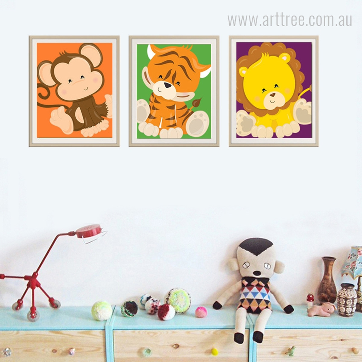 New Monkey, Tiger, Lion Animals Cartoon Kids Nursery Canvas Prints