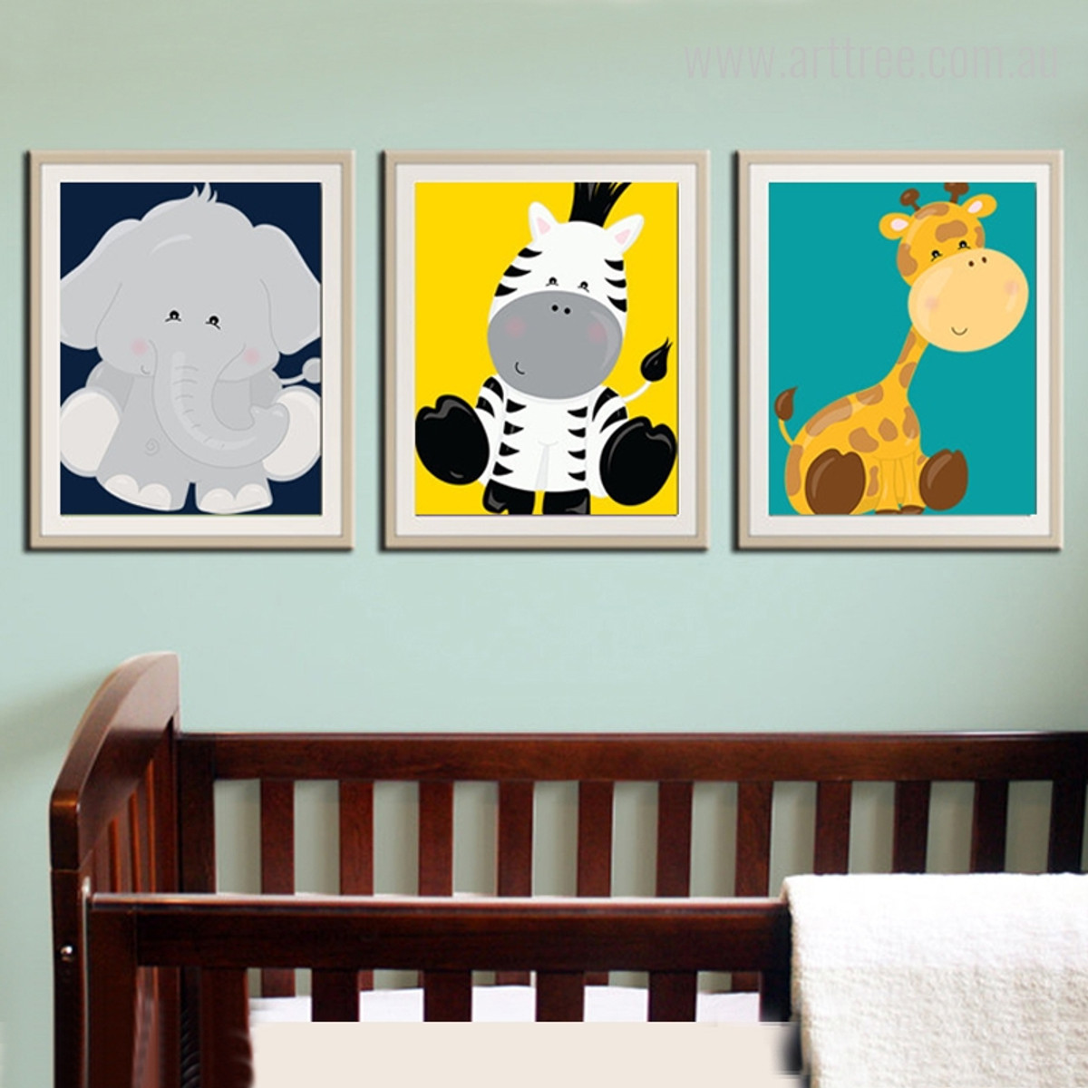 New Elephant, Zebra, Giraffe, Animals Cartoon Kids Nursery Canvas Prints