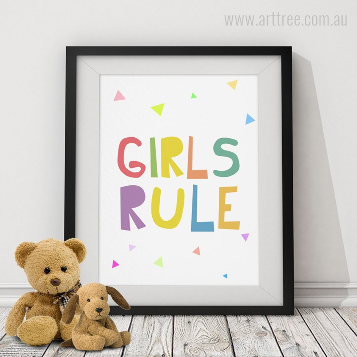 Girls Rule Colorful Words Small Triangles Quote Wall Art