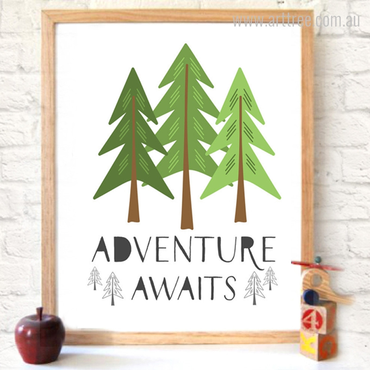 Adventure Awaits Quote Spruce Trees Children's Wall Art