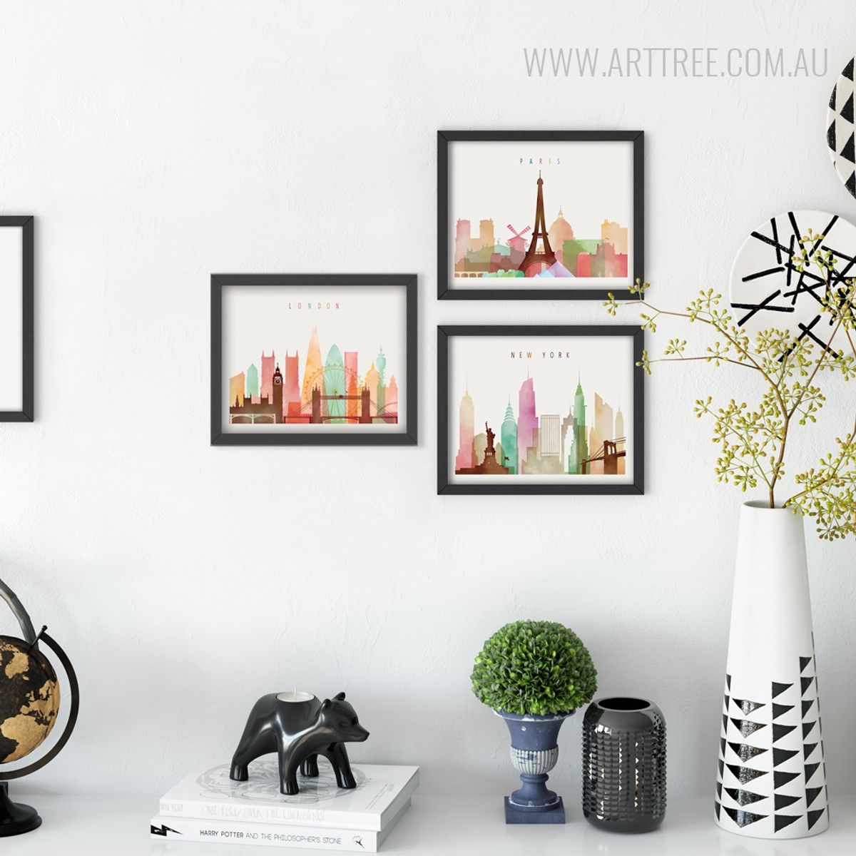 London, New York, Paris Cityscape Watercolor Art Canvas Prints