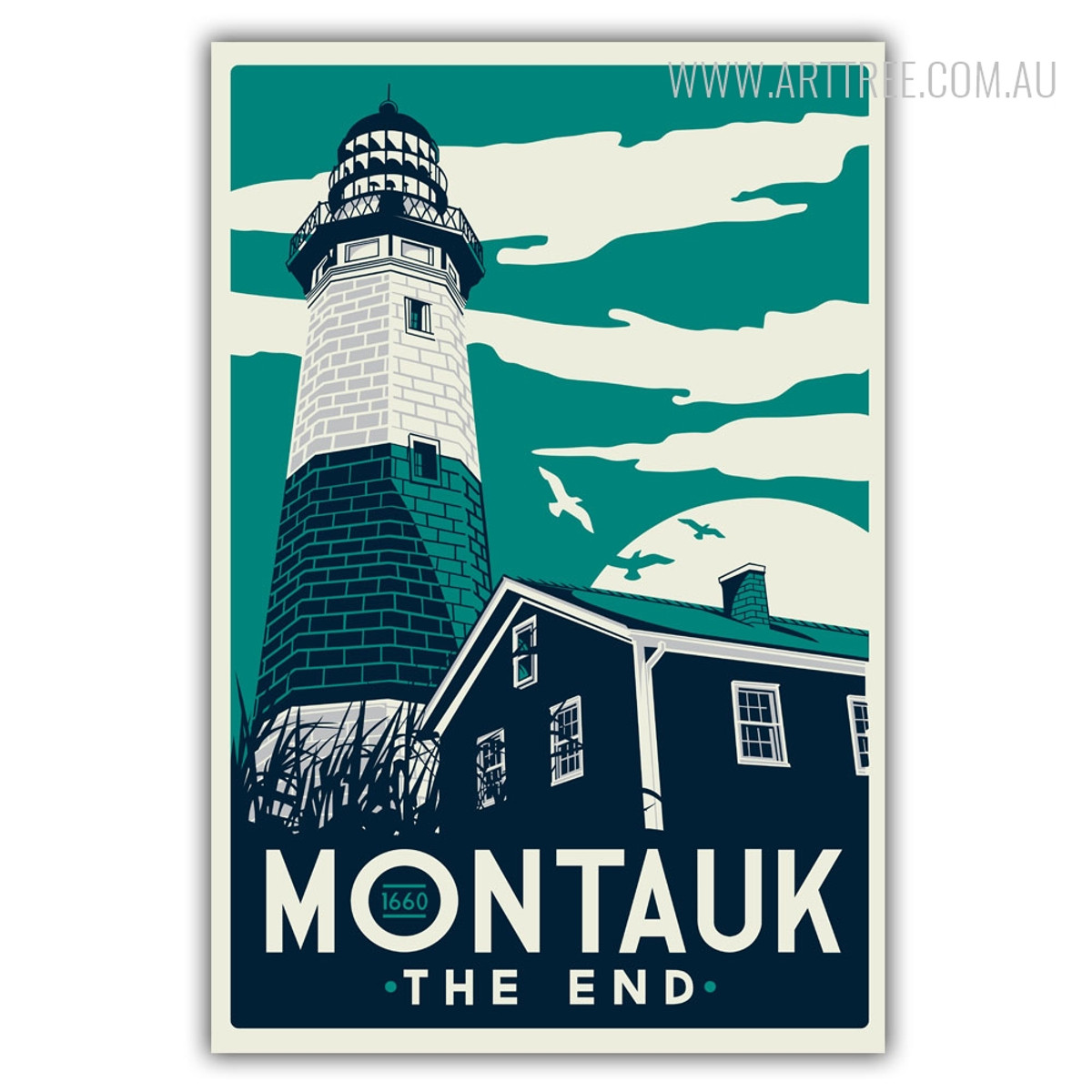 Montauk The End New York Village 1660 Vintage Canvas Wall Art