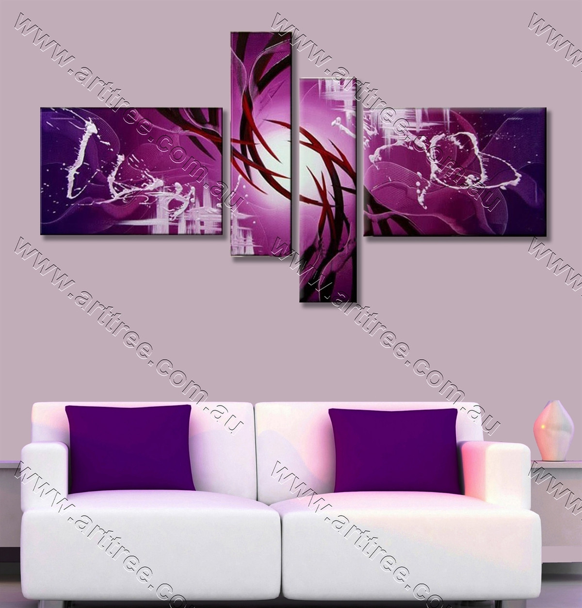 Brown Streaks with Purple Base Canvas Artwork 4 Piece Paintings