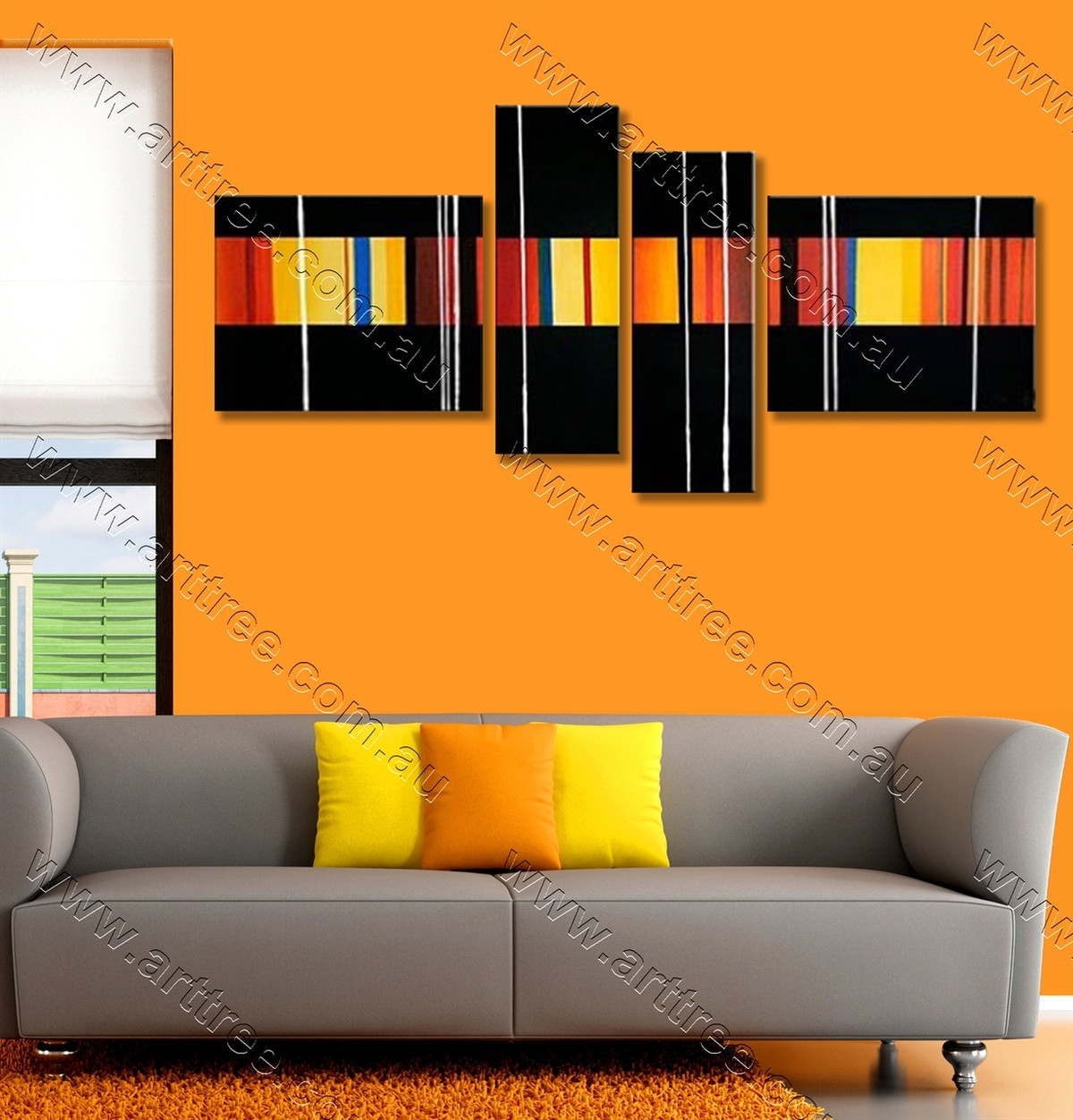 Colorful Lines on Black Base Canvas Artwork 4 Piece Paintings | arttree ...