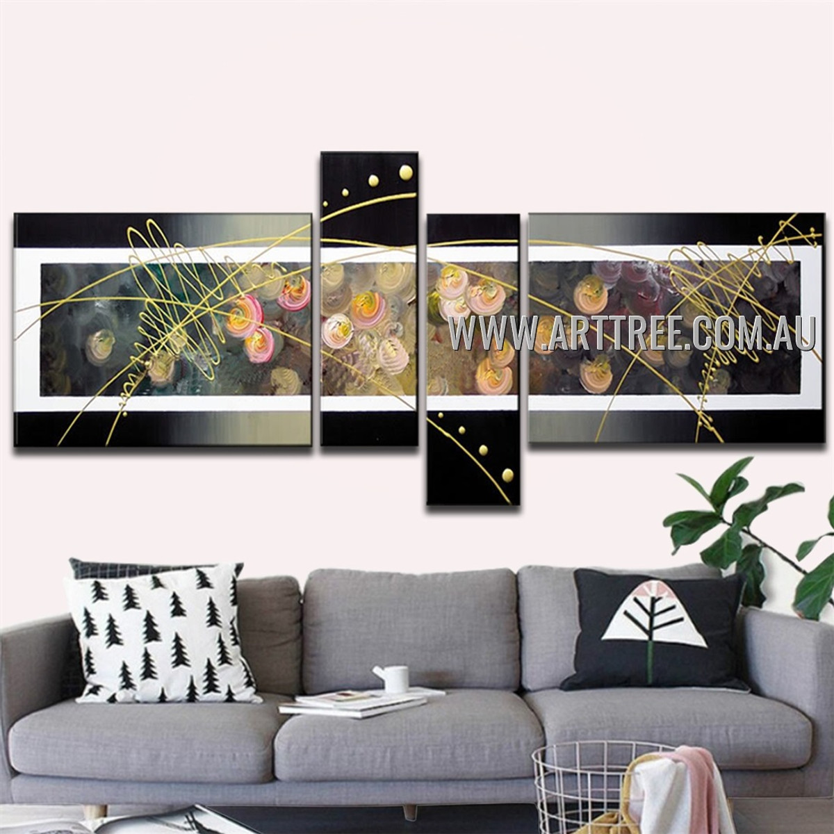 Colorful Floral Abstract Handmade 4 Piece Multi Panel Canvas Painting For Room Onlay