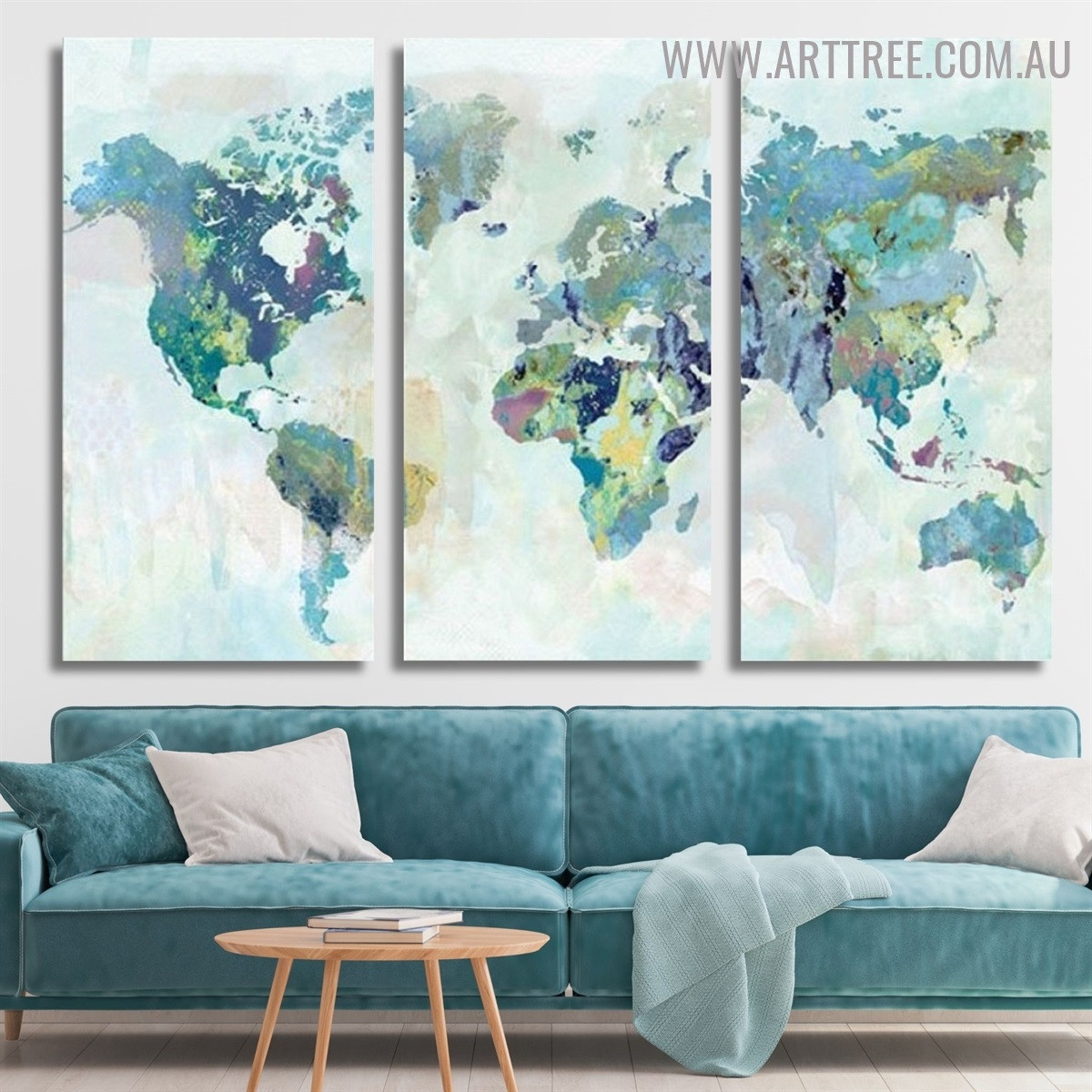 Multicolor World Map Abstract Vintage 3 Piece Stretched Canvas Online Prints For Living Room Decoration Ideas