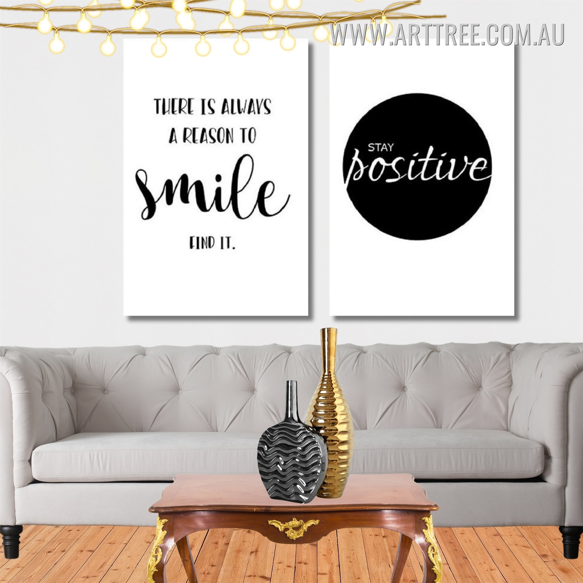 Stay Positive Smile Quote Motivational Life Quote Modern Framed 2 Piece Canvas Wall Art Prints www.arttree.com.au