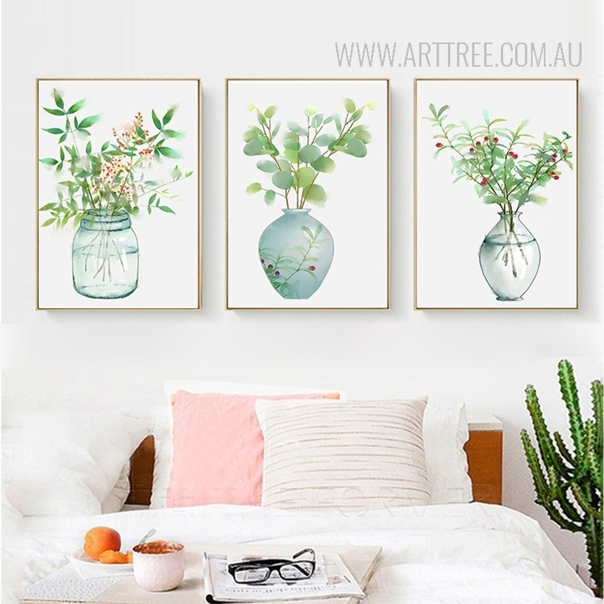 Green Plants in Vase Watercolor Prints