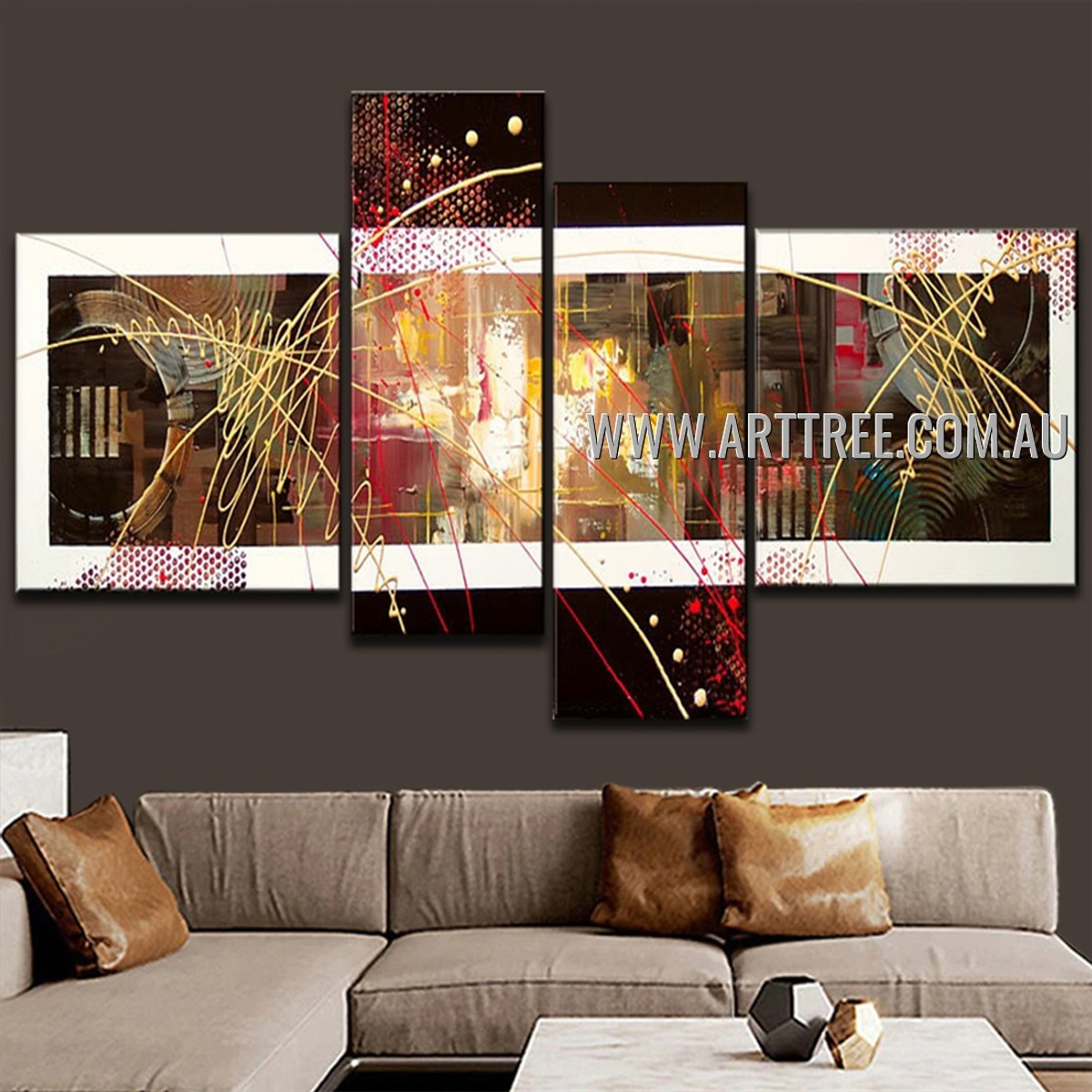 Multicolor Stripes Pattern Abstract Handmade 4 Piece Split Wall Painting For Room Finery