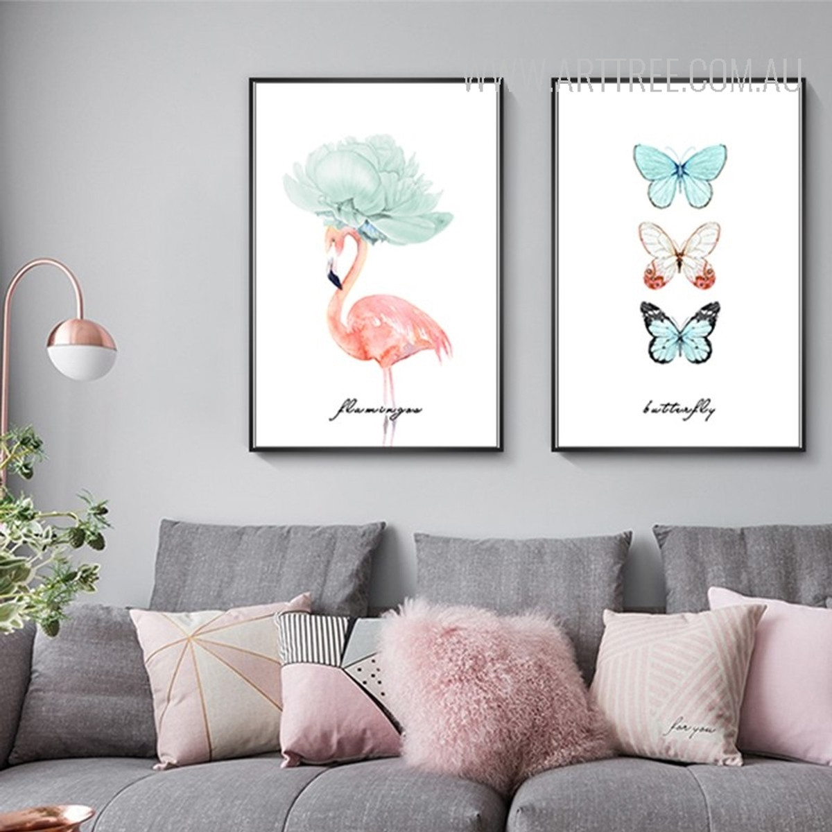 Butterfly Flamingo Bird Watercolor Art Canvas Prints