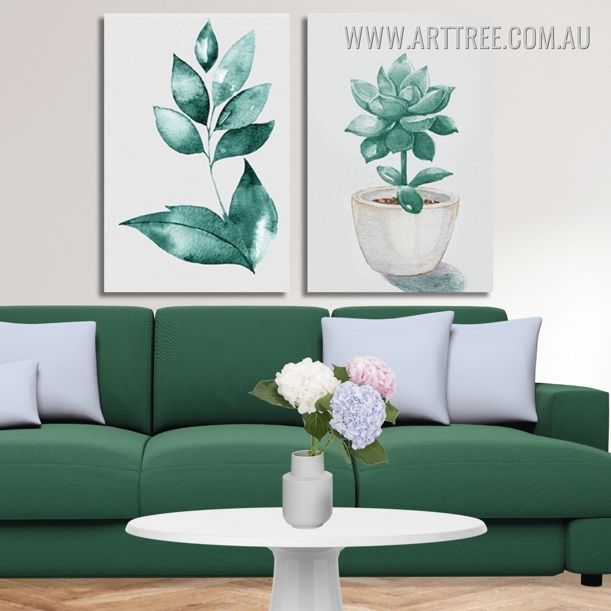 Green Leaves In Pot Abstract Botanical Vintage Framed Artwork Picture 2 Piece Large Wall Art Canvas Prints For Wall Decor